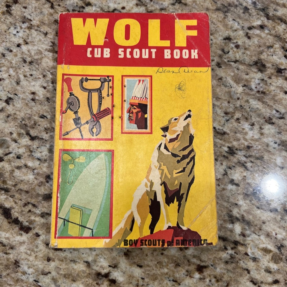 Vintage Wolf Cub Scout Book Boy Scouts of America Handbook Yellow Red Retro